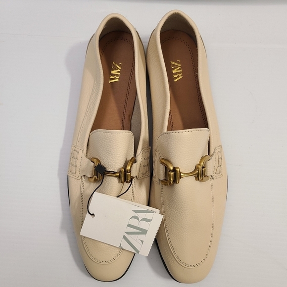 ZARA BUCKLED SOFT LEATHER LOAFERS White SIZE  | 2505/110 - Picture 6 of 9
